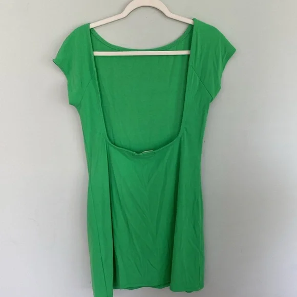 Free People Beach Green short sleeve mini dress with low back size large - Picture 5 of 7